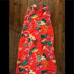 Red tropical maxi dress